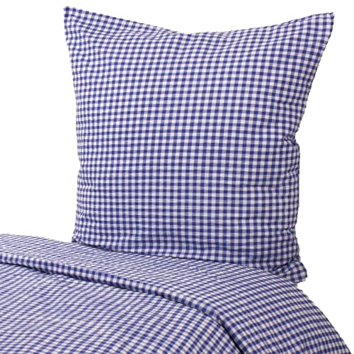 Hans-Textil-Shop Seersucker Hotelbettwäsche Karo Baumwolle - Bügelfrei, Kochfest, Kariert, Karomuster, Landhaus, Hotel Bettwäsche (135x200 cm + 80x80 cm, Blau)