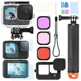 ShipeeKin Zubehör Set Kit für Gopro Hero 12 11 10 9 Black, Wasserdicht Tauchgehäuse Unterwasser Schwimmender Handgriff Glasfolie Rotfilter Silikon Schutzhülle mit Objektivabdeckung Anti-Fog-Einsätze