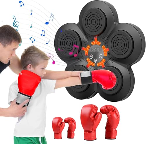 Music Boxing Machine, Musik Boxmaschine Bluetooth mit 2 Sätzen Boxhandschuhen für Erwachsene und Kinder, Boxausrüstung mit 5 Modi, 9 Stufen Geschwindigkeit,Boxmaschine geeignet für Heimtraining und St