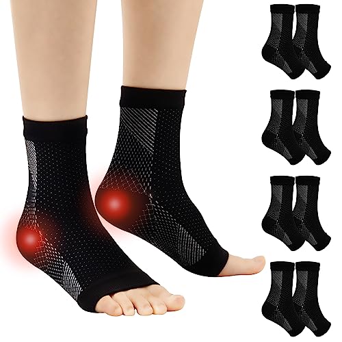 Home Holic 4 Paar Kompressionssocken Sprunggelenkbandage Professionelle Knöchelbandage für Damen Männer Bandage Fußgelenk für Plantarfasziitis Achillessehne Neuropathie (Schwarz, 38-42)