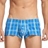 WKAYsIV Herren Unterwäsche Spitze Plaid Home Shorts Herren Unterwäsche Lose Unterwäsche Lauf Unterhosen Männer (Blue, XL)