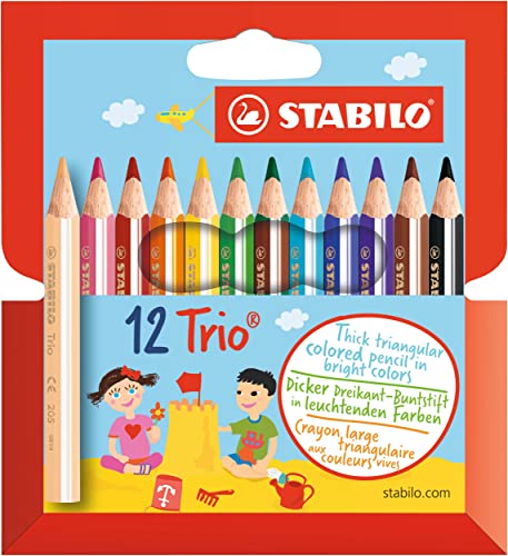 Dreikant-Buntstift - STABILO Trio dick kurz - 12er Pack - mit 12 verschiedenen Farben