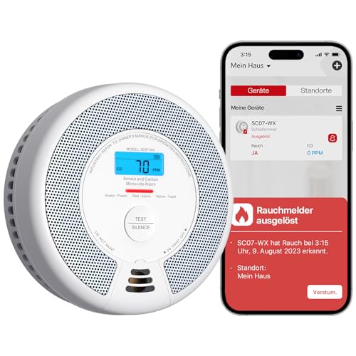 X-Sense WLAN-Rauch- und Kohlenmonoxidmelder mit austauschbarer Batterie, intelligenter Kombinationsmelder, kompatibel mit der X-Sense Home Security-App, SC07-WX, 1 Stück