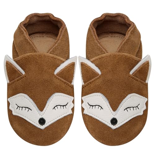 IceUnicorn Baby Lauflernschuhe Krabbelschuhe Baby Mädchen Jungen Lederschuhe Baby Weicher Leder Hausschuhe Baby Wildledersohlen Babyschuhe(Kastanienfuchs, 18-24 Monate)