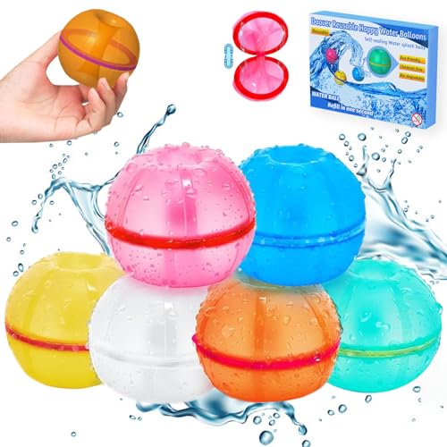 Daover 6 Stück Wasserballons Wiederverwendbar Magnet, Wasserbomben Selbstschließend Wiederverwendbar, Schnell Befüllbare Silikon Spritzbälle für Kinder Erwachsene, Wasserbomben Silikon für Outdoor