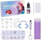 Zahnschmuck Set DIY Tooth Gem Kit Zahn Edelstein Set 124 Pcs DIY Zahn Steinchen Kit Zahnstein Schmuck Mit Kleber Für Zähne Teeth Gems Kit DIY Krystal Dekoration für Zahn Kristallschmuck Starter-Kit