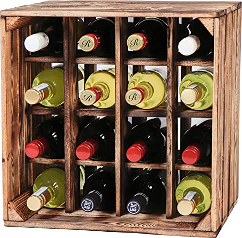 LAUBLUST Großes Vintage Weinregal - ca. 40x40x29cm, Holz Geflammt - Flaschenregal 16 Fächer | Weinaufbewahrung & Deko