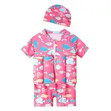 LAT LEE AND TOWN Jungen Schwimmender Badeanzug Baby Schwimmanzug uv Schutz Fisch Bademode Einteiler Set mit Hut Rosa