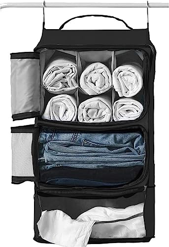ARTOS Hängende Schrankregale & Packwürfel, tragbarer Handgepäck-Organizer, 3 Fächer, zusammenklappbare Kompressions-Verpackungswürfel, Reisetasche für Kleideraufbewahrung, Gepäck-Organizer und