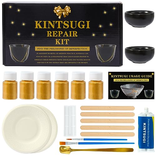 deuvuo Kintsugi Reparatur Set,21 Stück Revolutionäres Kintsugi Set Zur Einfachen Wiederherstellung Ihrer zerbrochenen Keramikbecher, Schüsseln - Verwandeln Sie Brüche in Schönheit！