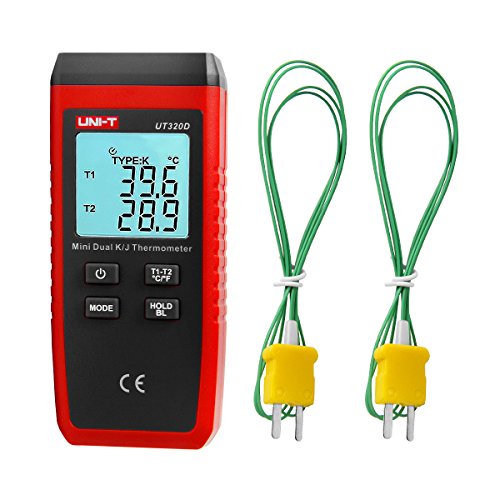 UT320D Dual Kanal K/J Digitales Thermometer, Thermoelement-Temperaturmesser Temperaturmessgerät mit 2 K-Typ Messsonde für Industrie, Landwirtschaft, Meteorologie und Leben