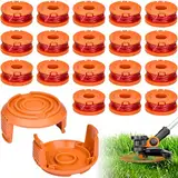 20 Stück Set Ersatz Rasentrimmer Spule Funktioniert Mit Worx Alle Rasentrimmer Mit 20V, Ø 1,65mm, 3m Länge, EnthäLt 18 Stück Rasentrimmer Faden und 2 Stück Kappendeckel