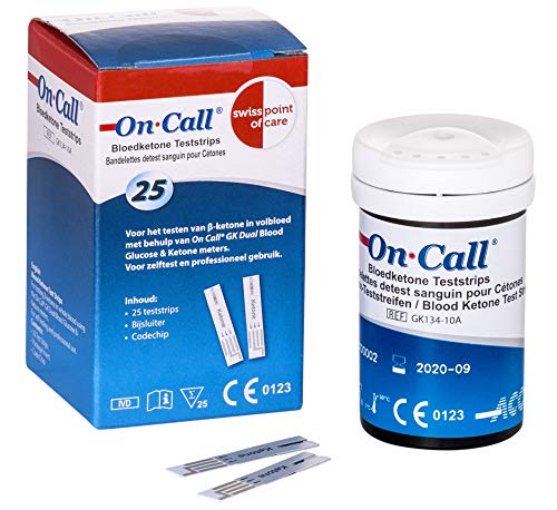 On Call GK Dual Ketone Teststreifen (25 Stück) - passend für die GK Dual Messgeräte von On Call und Swiss Point Of Care, sowie für das Go-Keto Ketone Messgerät