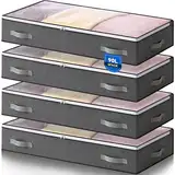 AIOR 4 Stück 90L Unterbettkommode mit Sichtfenster, Faltbare Unterbett-Aufbewahrungstasche Kleideraufbewahrung, Decken Organisator Lagerbehälter, 100x50x18cm