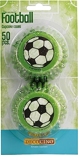 DECOCINO Muffinförmchen Fußball (50 STK.) – Fußball Muffin-Deko& Cupcake-Deko – Fußball-Muffinformen | Fußball-Cupcakeförmchen als Geburtstagsdeko