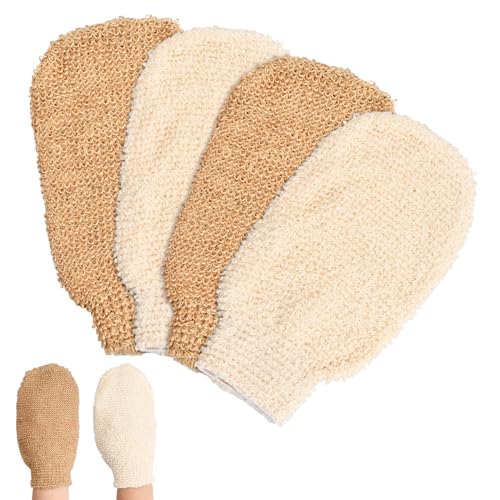 Cozlly 2 Paares Duschhandschuhe Peeling, Peelinghandschuh Körper, Doppelseitig Massagehandschuhe Leinen, Body Peeling Scrub Handschuh, Peeling Waschlappen Rücken, Rückenschrubber für Männer Frauen