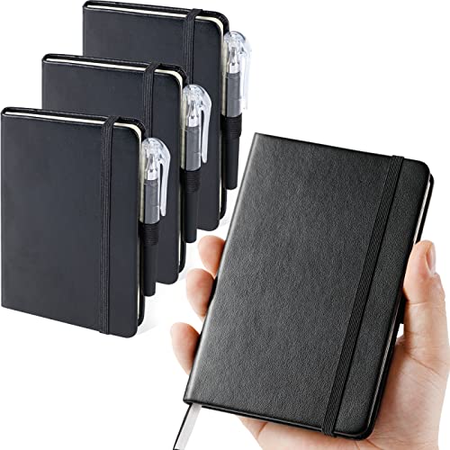 NIRMIRO 3 Stück Mini Notizbuch Notizblock A6 (9,4 x 14,5 cm), Klein Hardcover Notizbuch Mit Stift, Insgesamt 408 Seiten, 100 g/m² Dickem Premium liniertem Papier, Notizbuch aus schwarzem Leder