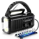 20000mAh Kurbelradio Radio Batteriebetrieben Notfall Solar Radio Hand Crank Radio mit Led Taschenlampe,Leselicht,USB Handy-Lader,Kompass,SOS-Alarm für Camping,Ourdoor,Notfall,Blackout