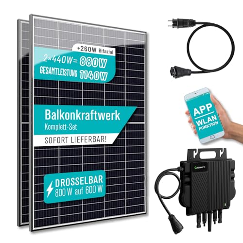 PIANETA Balkonkraftwerk 1140W Bifaziale gesamtleistung 880W / 800W mit Growatt NEO-800M-X Wechselrichter Solaranlage