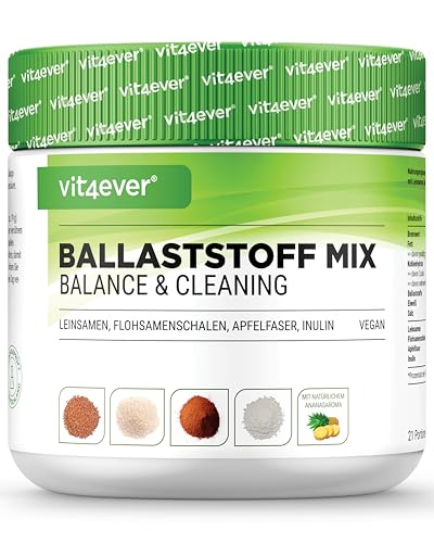 Kombination aus Ballaststoffe - 400 g Pulver mit Flohsamenschalen, Inulin (Präbiotikum), Apfelfasern, Leinsamen - Ballaststoffreich - Vegan - Mit Natürlichem Ananas Aroma - Premium Qualität