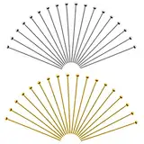 TOAOB 200 Stück Nietstifte 50 mm Kugelkopfstifte Gold Und Silber Kopfstifte Metall Schmuckstifte Headpins Kettelstifte Schmuck Zubehör für Ohrring Halsketten Schmuckherstellung Anhänger