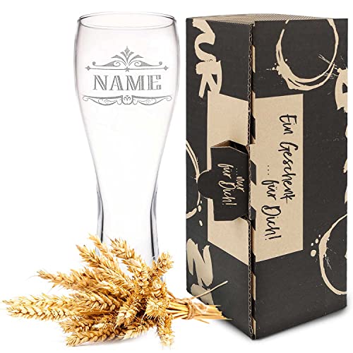 GRAVURZEILE Leonardo Weizenglas mit Gravur - Wunschname - Geschenk für Männer ideal als Vatertagsgeschenk - 0,5l - Bierglas mit Gravur - Weizenbierglas als Geburtstagsgeschenk für Männer