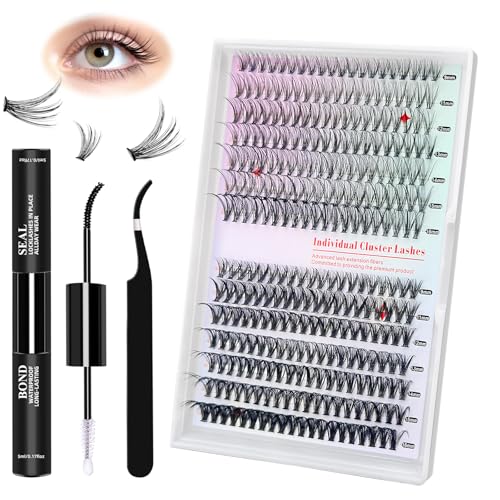 Wimpern Extensions Set, 30D 40D Lash Extension Set 9-16mm Mix Länge, 0.07mm Künstliche Wimpern mit Lash Bond und Seal Lash Tweezers, Individuelle Lashes Kit(Schwarz, 280)