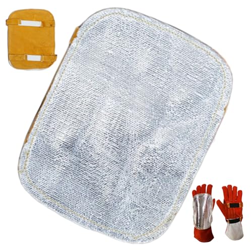 BSFDORPOT Schweißhitzeschild Hochtemperaturschweißhandschuhe Wärmeabschild, geteiltes Kuhspurleder -Leder Aluminisierte Rückenschneidhandschuhe Schutzkissen