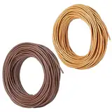 AHANDMAKER 2 Rollen 0,2 cm Korbweben aus synthetischem Rattan, Kunststoff, rundes Rattan-Gurtband, Obstkorb-Weberei Zubehör für Korbherstellung, Möbel, Stuhlweben, Reparatur, Braun und Khaki