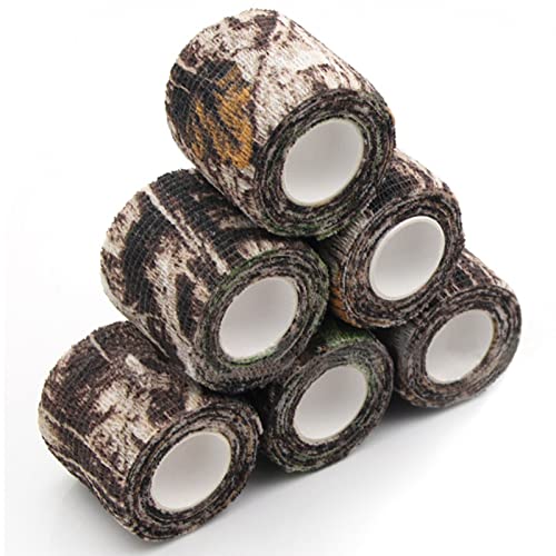 Favuit Outdoor Tarnband, 6 Rollen Selbstklebende Tarnbandage Camouflage Tape Multifunktionales Stealth Vliesstoff Tarnung Band Camo Stretch Bandage für Taschenlampe Teleskop Fahrrad Jagd Kamera