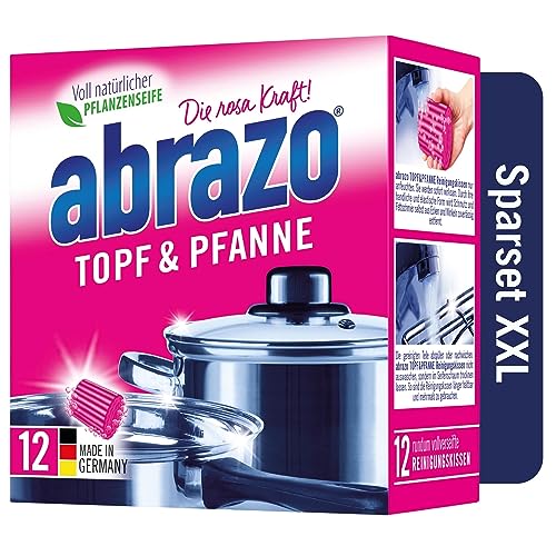 abrazo Topf & Pfanne - 12 Reinigungskissen für Töpfe, Grill & Backofen, Spülschwamm mit Veganer Pflanzenseife, Küchenschwamm, Reinigungsschwamm