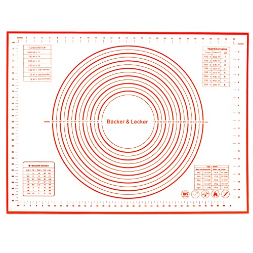 Bäcker & Lecker Silikonmatte Backmatte Groß 80 x 60CM Antihafte Rutschfeste Backunterlage Teigmatte mit Messung für Fondant Gebäck Pizza, BPA Frei (Orange)