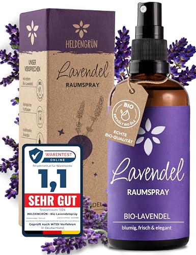 Heldengrün® Lavendelspray Gute Nacht [Bio-LAVENDELÖL] - Lavandula Angustifolia - Lavendelspray für Kopfkissen - Raumspray Lavendel - blumig & frisch