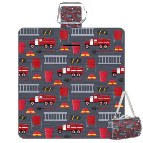 Quadratische Picknickdecke, wasserdicht, Feuerwehrmann, Berufsausrüstung, Werkzeug, extra groß, 152,4 x 152,4 cm, Outdoor-Stranddecke, leichte, handliche Matte, Tragetasche für Frühling, Sommer,
