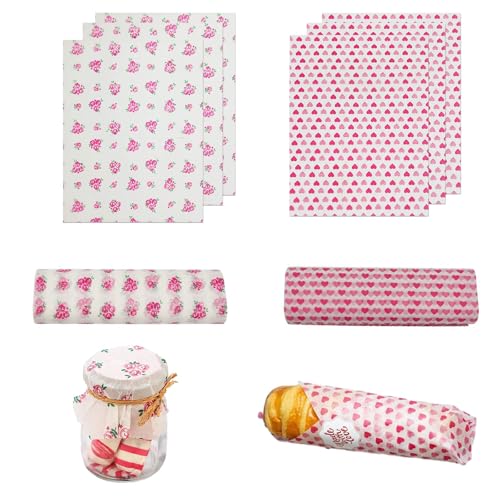 100 Blätter Deli Papierblätter,Brotpapier Burger Papier Fettdichte Beutel Umweltfreundliches Backpapier Wasserdicht und Öl Nicht Klebrig Wachspapier für Lebensmittel Käse Sandwich Pommes(Liebe + Rose