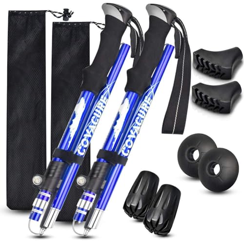 COVACURE Wanderstöcke Nordic Walking Stöcke - 110-130 cm Faltbar, Verstellbar, Teleskop, Leicht, mit Gummipuffer für Damen und Herren (Blau)