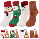 GEKMOR Weihnachtssocken,4Paar Kuschelsocken Damen Flauschige Winter Socken Frauen Haussocken Weihnachts Socken Weiche Warme Fleece Weihnachts Slipper Flauschige Socken für Damen