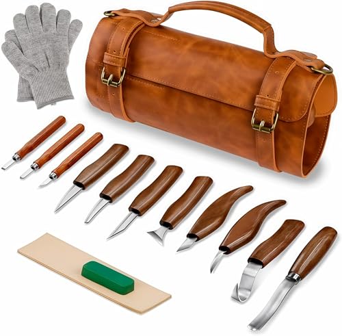 Schnitzmesser Set 14 Schnitzwerkzeug Set - Holzschnitzwerkzeuge Set Anfänger Holz Schnitzset Kürbis Wood Carving DIY Set für Erwachsene Kinder Schnitzen