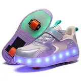 Skridsko Rollschuhe Schuhe Mädchen Jungen mit Rollen Skateboardschuhe, Verstellbar Jugend Schuhe mit Rollen, Turnschuhe mit Rollen für Kinder mit LED Blinkend