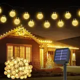 Solar Lichterkette Aussen Wetterfest, 60 LED 8 Modi IP65 Kristall Kugeln Outdoor Lichterkette Solar aussen Wetterfest Lampions für Balkon Terassen Garten Bäume Weihnachtsdekoration Festival(warmweiß)