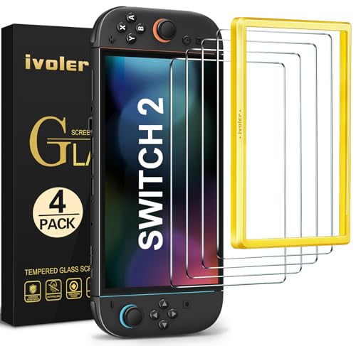 ivoler 4 Stück Schutz Glas Kompatibel für Nintendo Switch 2 Model 2025, Schutzfolie Mit Positionierhilfe, 9H Härte Schutzglas, Anti-Kratz, HD Klar, Anti-Bläschen