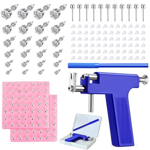 Longbeauty 248 Stk Ohrloch Stecher Ohrlochpistole Kit Edelstahl Piercing Pistole mit Ohrsteckern Körperpiercing Werkzeugset für Nase Lippe Septum Ohr, Blau