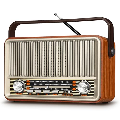 PRUNUS J-120 AM/FM/SW Retro Radio Klein, Kofferradio mit 1800mAh Akku, oder AC-Strom, Küchenradio Nostalgie Radio mit Bluetooth, Unterstützt USB/TF/AUX, Einfaches Radios für Senioren.[Hellgold]