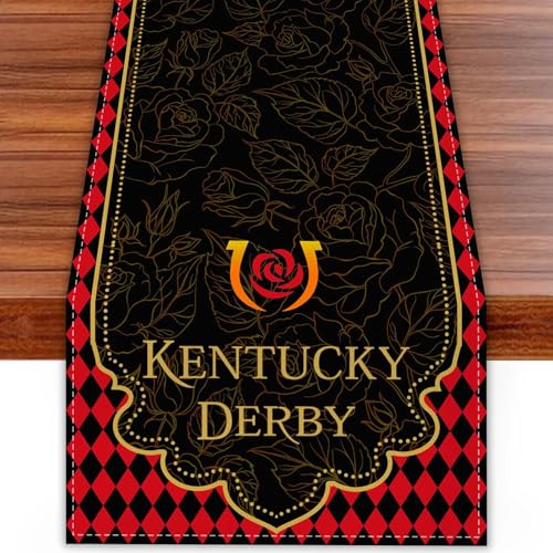 FARMNALL Leinen Kentucky Tischläufer Pferderennen Dekorationen Lauf für The Roses Party Supplies Hufeisen Schlauch Racing Party Tischläufer 33 x 183 cm
