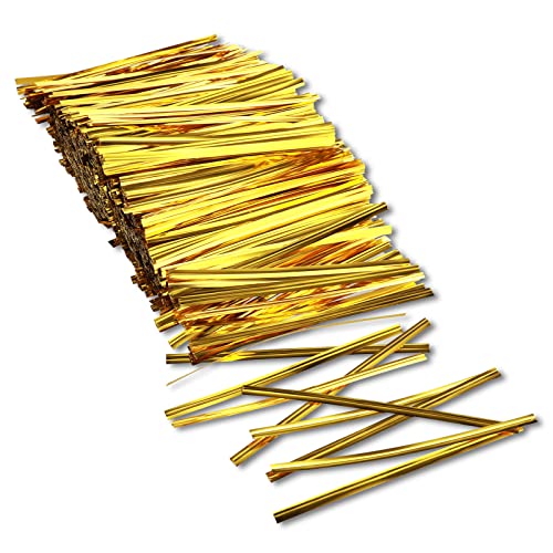 1000 Stück Twist Ties Metallischen Bindebaender Verschluss Für Tüten Gold Bindebaender Tütenclips Verschlussstreifen Bindestreifen Für Bäckerei Süßigkeitentüten Plätzchen Schokolade(3.9inch)