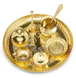 BENGALEN Messing Puja Thali Set 20,3 cm mit Pital Teller Dhup Dan Kalash Löffel Ghanti Schüssel Kuber Diya Kangura Teller Pooja Thali für Diwali Home Mandir Büro Hochzeit Rückkehr Geschenkartikel