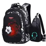 Asge Schulrucksack Jungen Teenager Nylon Groß Schultaschen Mädchen Ranzen Kinder Rucksäcke Fußball Druck Schulranzen für 3-5 Jahre School Bags for Boys Wasserdicht Schulranzen