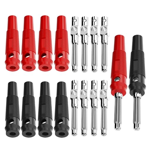 Cleqee 4mm Hochstrom Bananenstecker Stapelbar 32A Schraube Typ Lötfrei Bananenstecker Adapter 10 Stück Rot&Schwarz