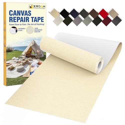 Flicken Selbstklebend Stoff, 8 x 160 cm Wasserdichtes Stoffklebeband, Selbstklebende Canvas Flicken für Outdoor-Möbel, Bootabdeckungen, Sofas, Zelte, Lounge-Stühle, Sonnenschutz, Beige