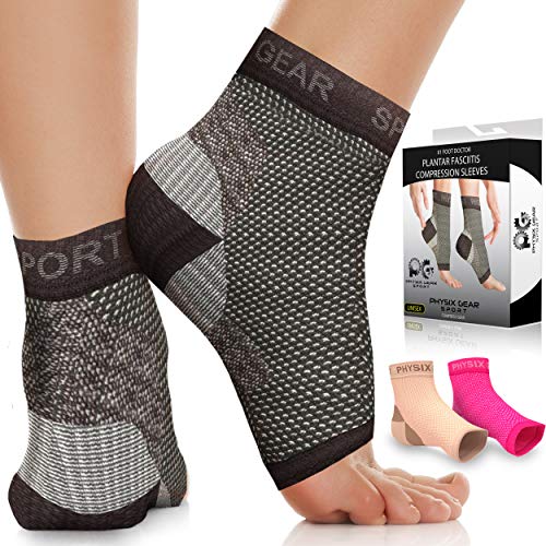 Physix Gear Kompressionsstrümpfe für Plantarfasziitis, ersetzt Plantarfasziitis-Schiene, Strapping, kombiniert mit flachen Fußsohle, orthopädische Schuhe (1 Paar schwarz, L/XL)